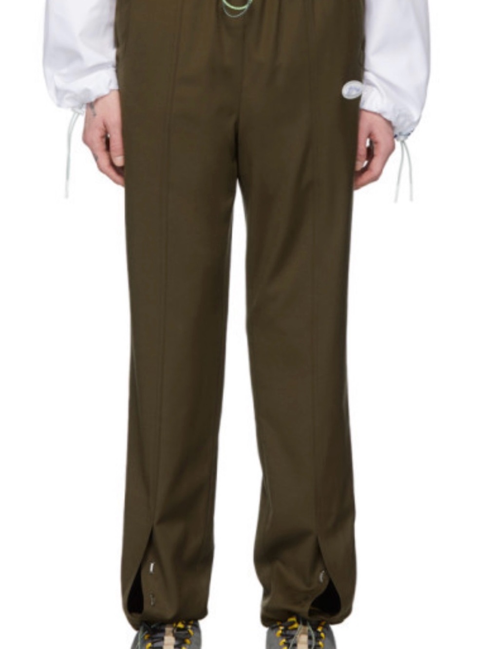 ADER Error Khaki Rivet Label Track Pants A2 SS20 Wool Blend Seam Repair Read